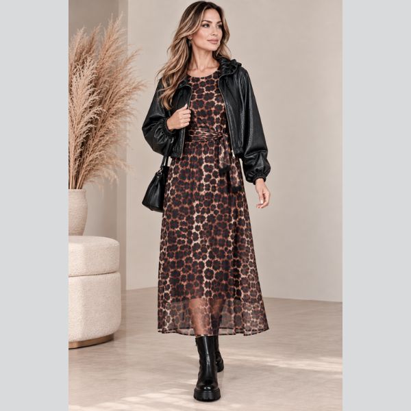 Wild Elegance Leopard Maxi Φόρεμα με Φουλάρι 2 σε 1 - Image 5