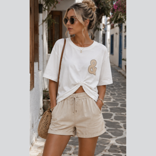 Γυναικείο Λευκό T-Shirt με 3D Γράμματα L.A. & Αστέρια - Image 3