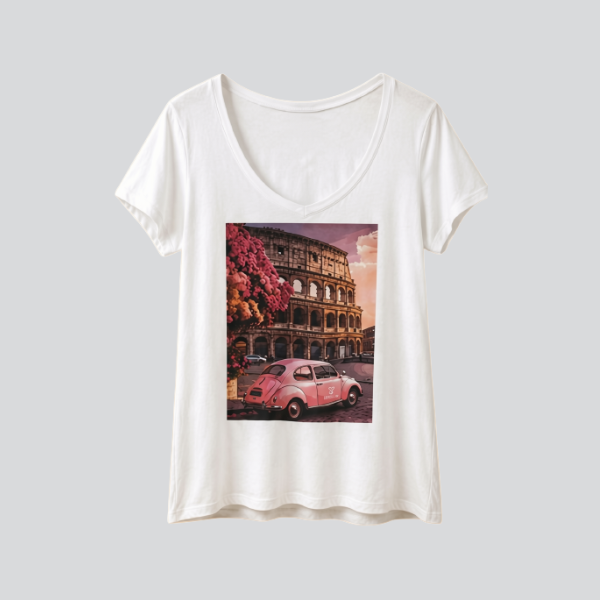 Γυναικείο Γκρι T-Shirt με Ροζ Σκαραβαίο Print - Image 3