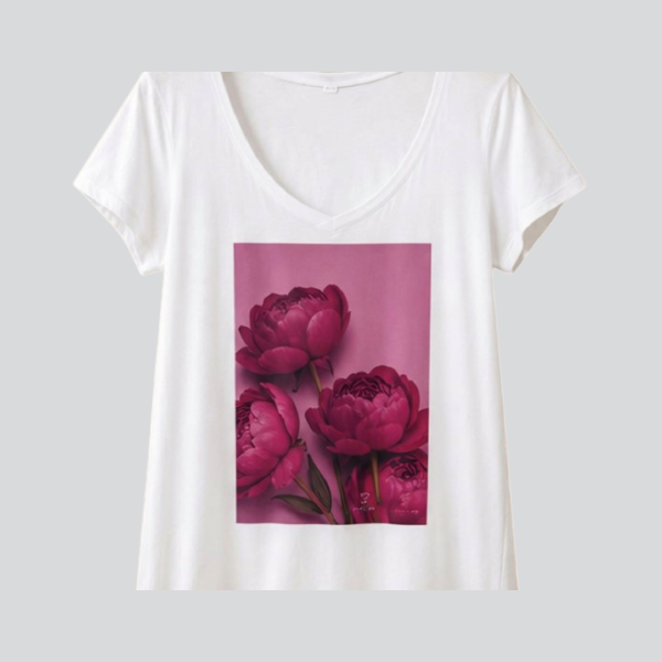Γυναικείο Λευκό T-Shirt με Floral Print & V Λαιμόκοψη