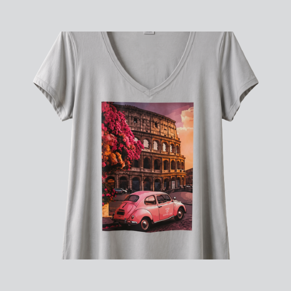 Γυναικείο Γκρι T-Shirt με Ροζ Σκαραβαίο Print