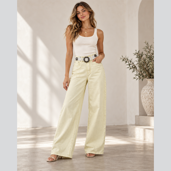 Γυναικείο Λεμονί Τζιν Wide Leg Ψηλόμεσο - Image 4
